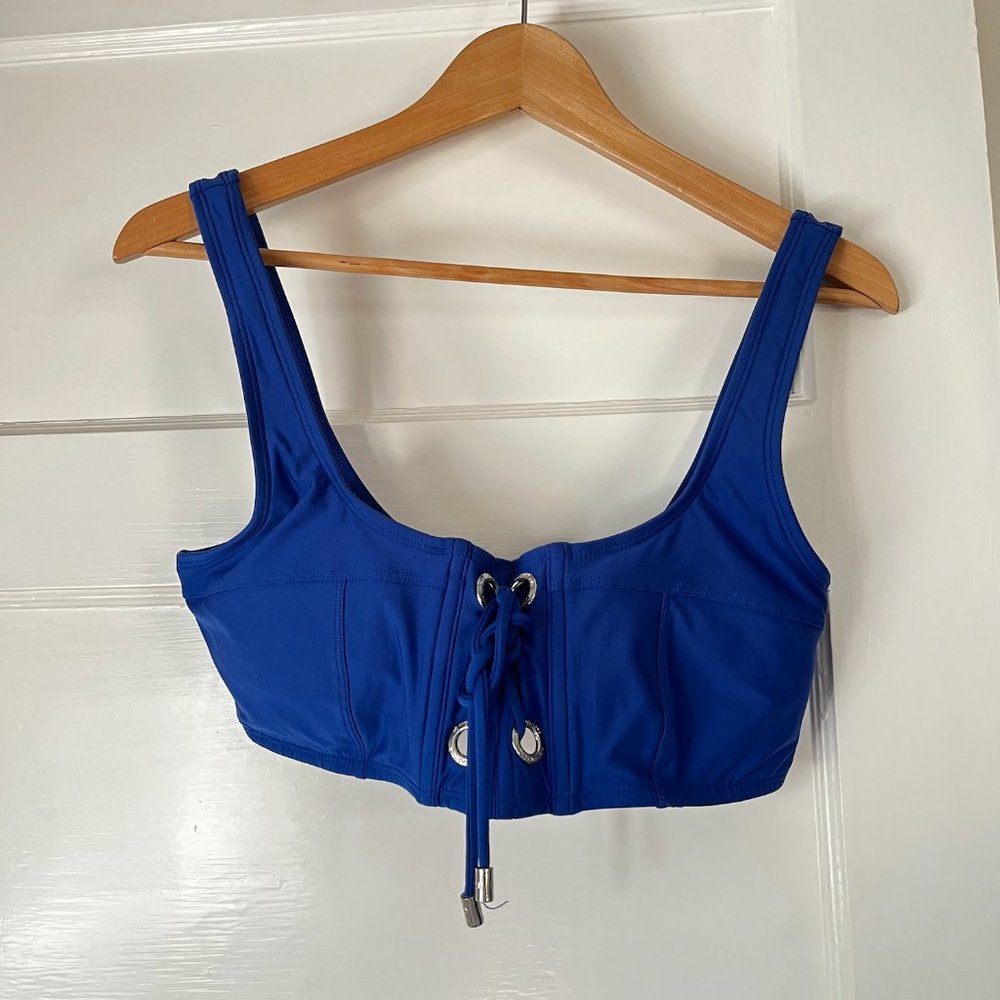 Michael Kors Cobalt Blue Bustier Bikini Top with Tie Front